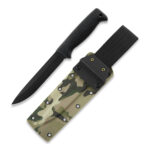 Nóż Peltonen Knives M95 Ranger Puukko Sissipuukko FJP156 Stal 80CrV2 w Czarnej Powłoce Teflonowej PTFE Czarna Rękojeść TPE Pochwa Multicam Kydex